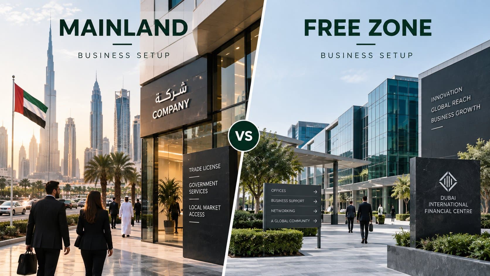الشركات البرية مقابل المناطق الحرة: كيف تختار هيكل شركتك في الإمارات